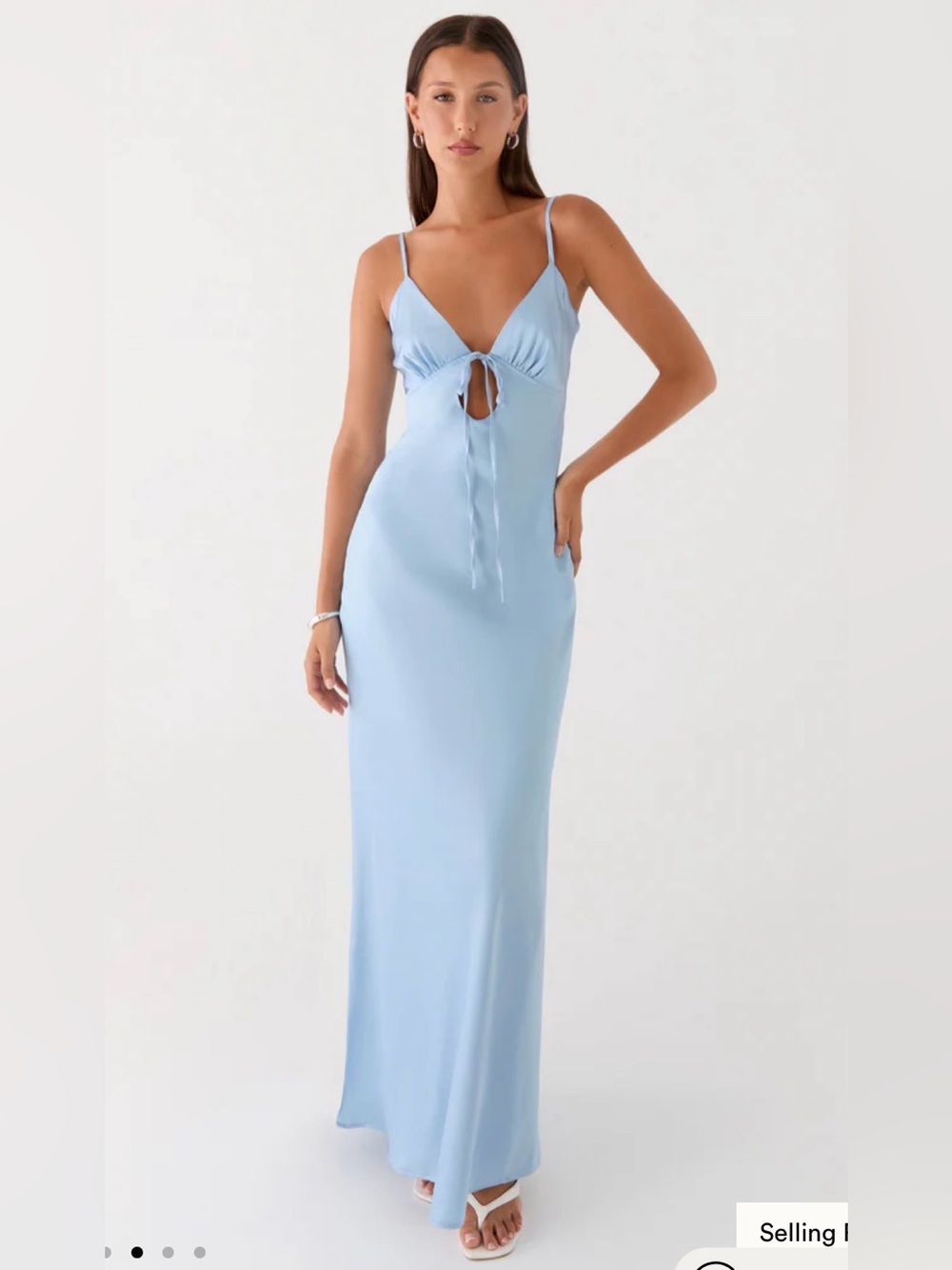Peppermayo Flora Satin Maxi Dress Ice Blue Size 4 NWT Open Back Tie Front